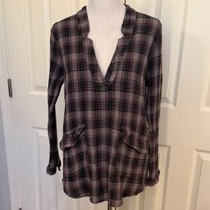 NATURAL LIFE Plaid Blouse in Black and Purple